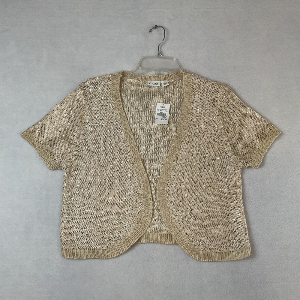 Cato Gold Sequin Shrug Cardigan Short Sleeve Open Front Metallic Knit Large NWT